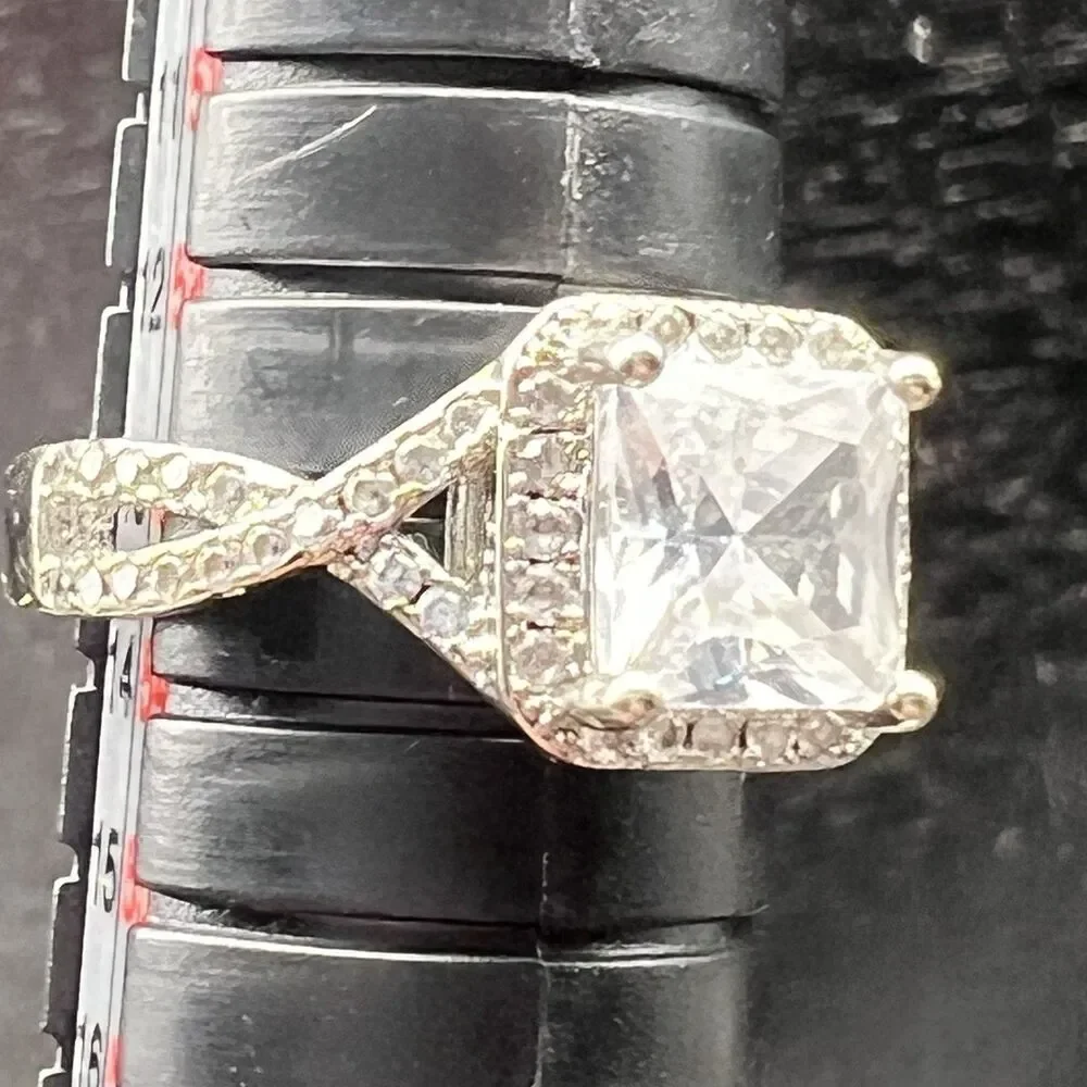 Princess Cut Solitaire Engagement Ring -Sterling Silver- Cubic Zirconia Sz 7